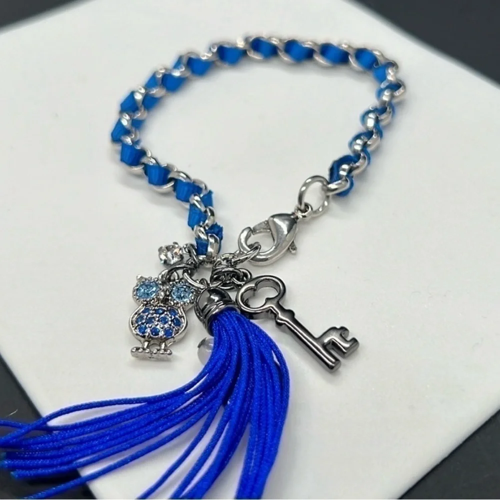Betsy Johnson SET! women’s gifting, blue owl, key bow necklace and bracelet